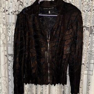 Black leather leaf‎ Jacket nwt